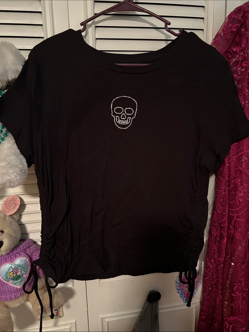 NOBO Black Short Sleeve Tee with Rhinestone Skull